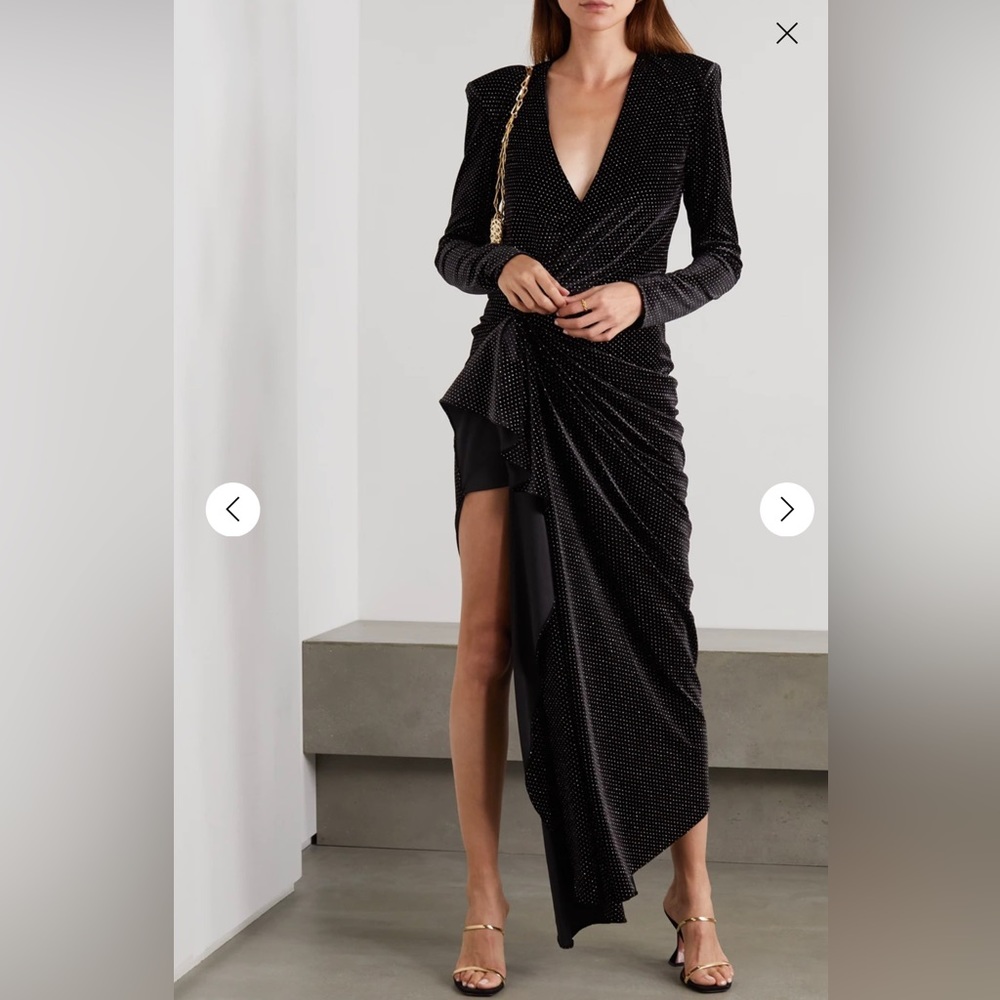 REDEMPTION, Asymmetric draped glittered velvet dress, 12